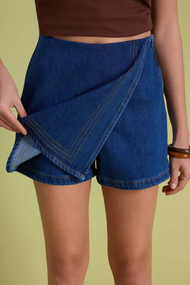 Mavi More Sustainable Tencel Karışımlı Yüksek Bel Denim Şort Etek TWOSS26SR00032 - 3