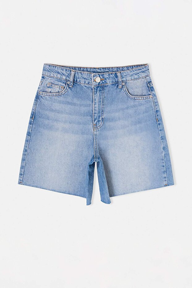 Açık Mavi %100 Pamuk Yüksek Bel Denim City Şort TWOSS26SR00095 - 5