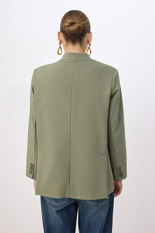 Haki Yumuşak Tuşeli Poliviskon Kumaş Oversize Dokuma Ceket TCTAW26CK00001 - 4