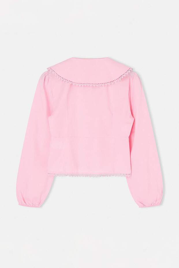 Pembe Yaka Detaylı Aksesuarlı Bele Oturan Lycralı Pamuk Poplin Gömlek TWOSS26GO00028 - 2