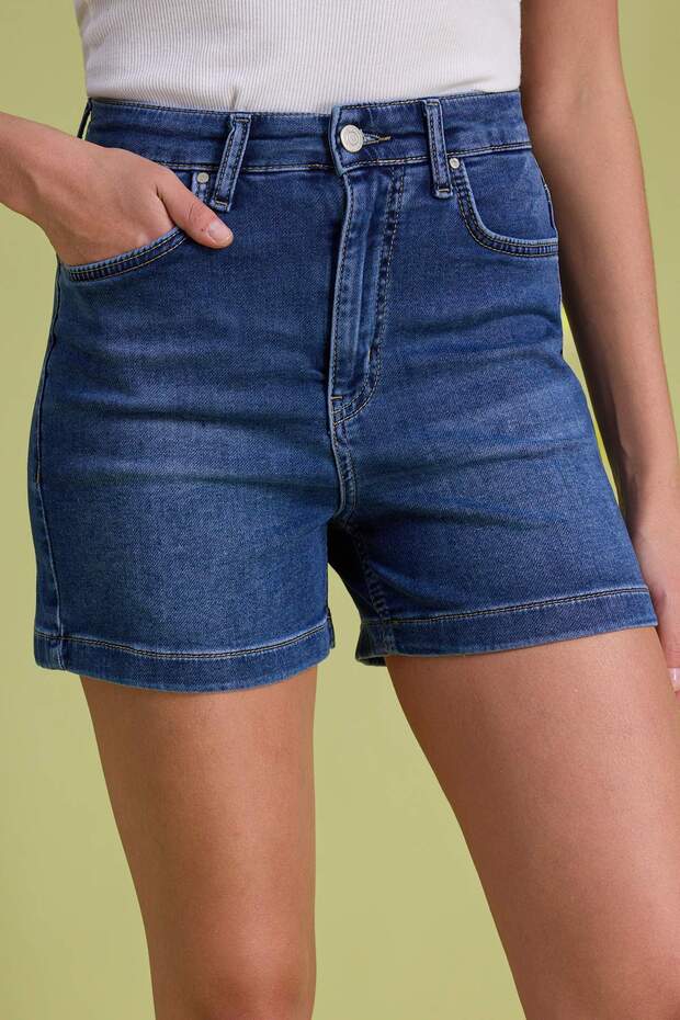 Mavi Yüksek Bel Az Esnek City Boy Denim Şort TWOSS26SR00103 - 3