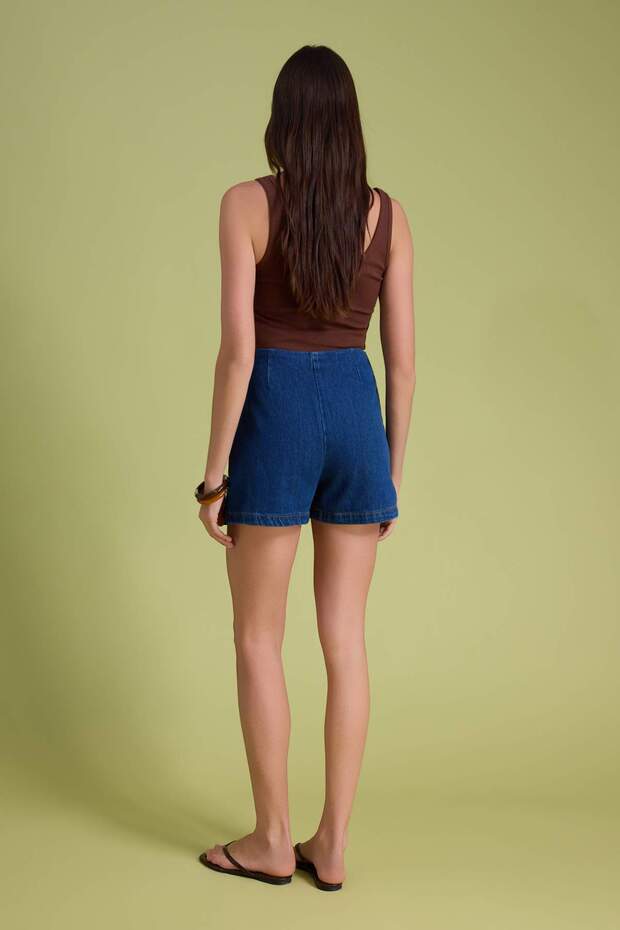 Mavi More Sustainable Tencel Karışımlı Yüksek Bel Denim Şort Etek TWOSS26SR00032 - 4