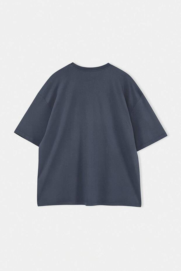 Büyük Beden Antrasit Oversize Hayvan Baskı ve Nakışlı %100 Pamuklu T-Shirt TMNSS24BF00018 - 2
