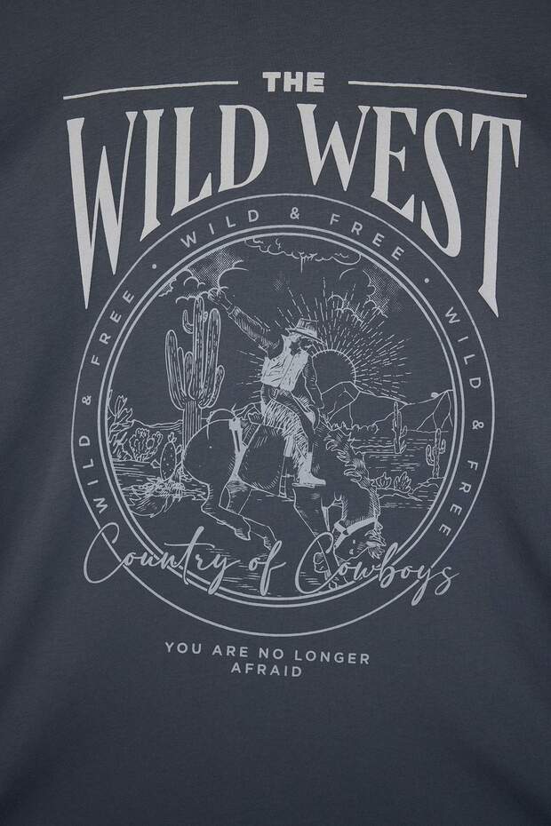 Büyük Beden Antrasit Oversize/Geniş Kesim %100 Pamuklu T-Shirt TMNSS25BF00008 - 6