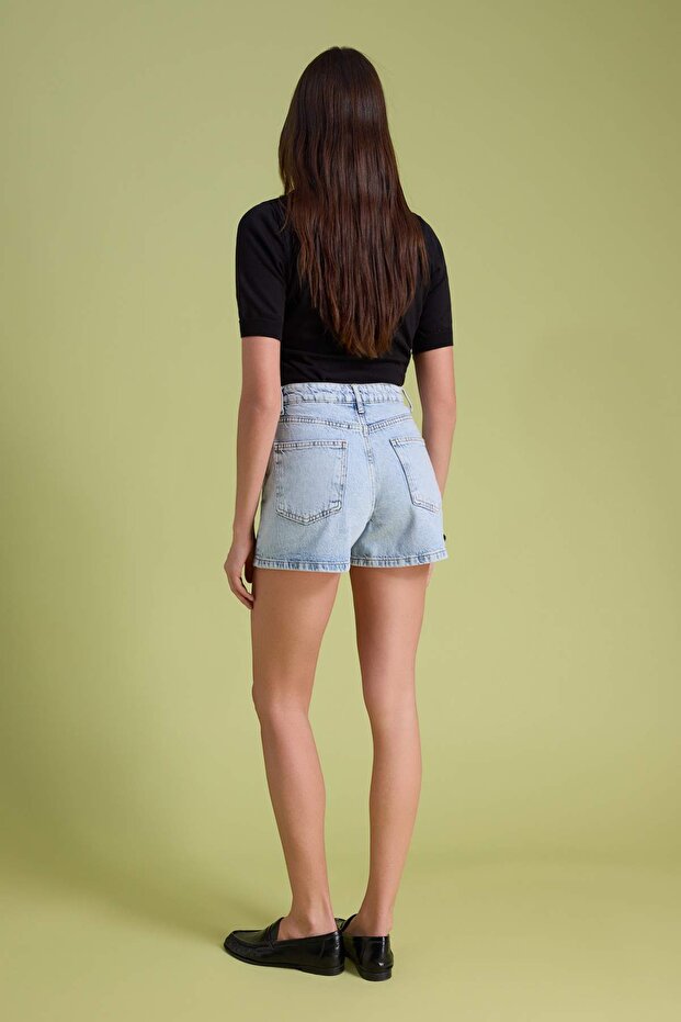 Açık Mavi Yüksek Bel City Boy Denim Şort TWOSS23SR00199 - 4