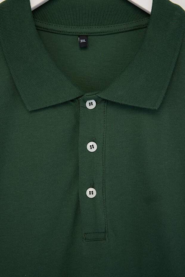 Büyük Beden Yeşil Regular/Normal Kesim Basic %100 Pamuk Polo Yaka T-shirt TMNSS24BF00000 - 3