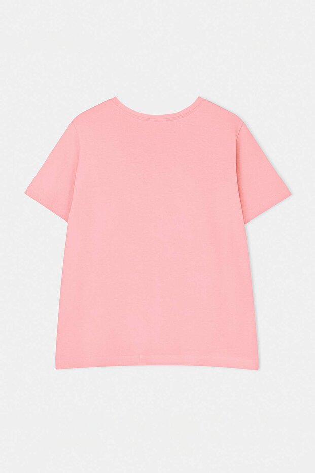 Pembe Bisiklet Yaka Nakış Detaylı Regular Fit Büyük Beden T-shirt TBBSS26BF00032 - 6