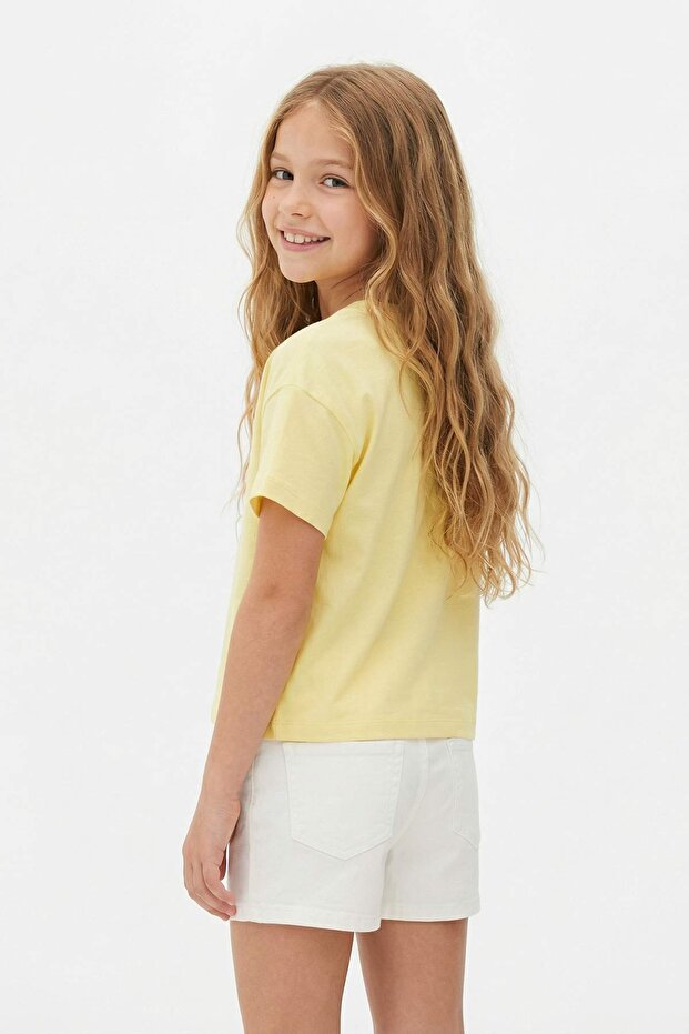 Sarı-Yeşil 2'li Kız Çocuk Baskılı Örme T-Shirt TKDSS26TS00053 - 7
