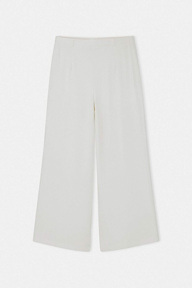 Beyaz Kemerli Pilili Wide Leg/Extra Geniş Paça Dokuma Palazzo Pantolon TBBSS26AR00003 - 7