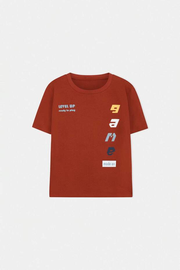 Kiremit-Mint 2'li Baskılı Örme Erkek Çocuk T-Shirt TKDSS26TS00036 - 5
