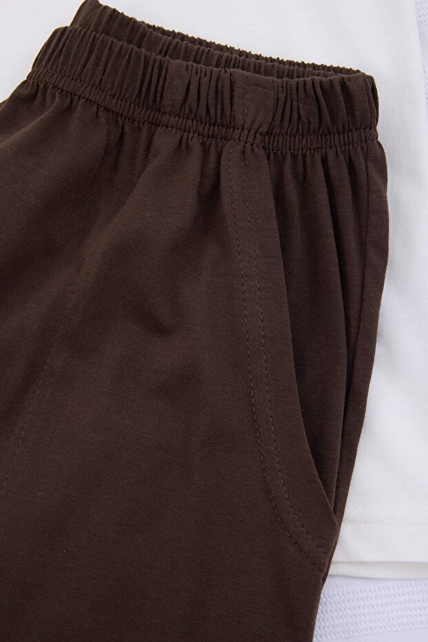 Ekru Regular Slogan Baskılı %100 Pamuk Yazlık Örme Pijama Takımı TMNSS26PT00059 - 6