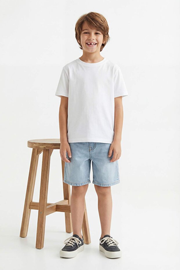 Beyaz-Mavi 2'li Erkek Çocuk Baskılı Örme T-Shirt TKDSS26TS00040 - 3