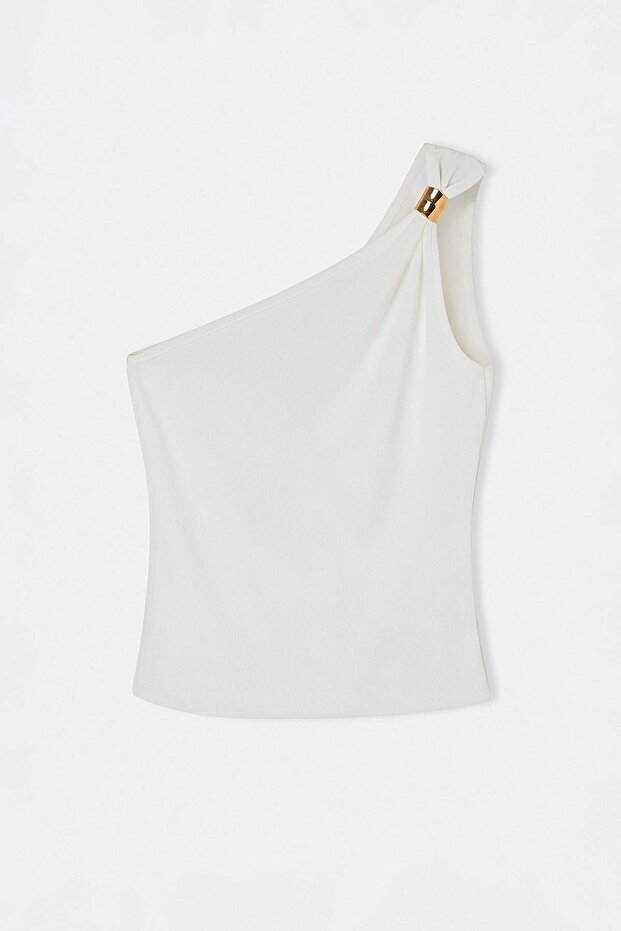 Beyaz Tek Omuz Fitilli Crop Bluz TDRSS26BZ00040 - 4