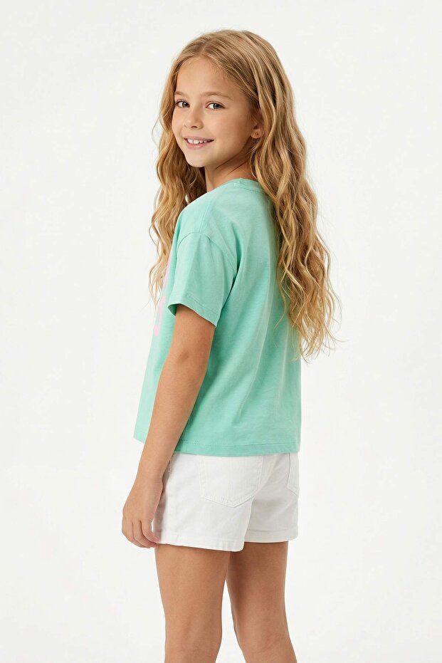 Sarı-Yeşil 2'li Kız Çocuk Baskılı Örme T-Shirt TKDSS26TS00053 - 4