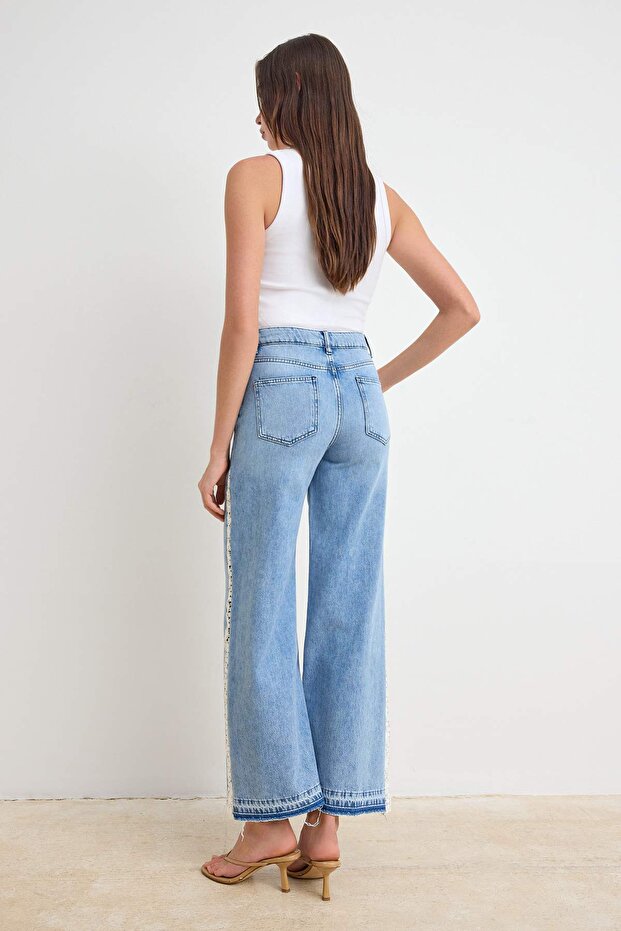 Mavi DÖKÜMLÜ Yüksek Bel %100 Pamuk Wide Leg Jeans TWOSS26JE00229 - 4