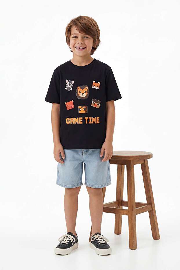 Siyah-Yeşil 2'li Slogan Örme T-Shirt TKDSS26TS00026 - 3