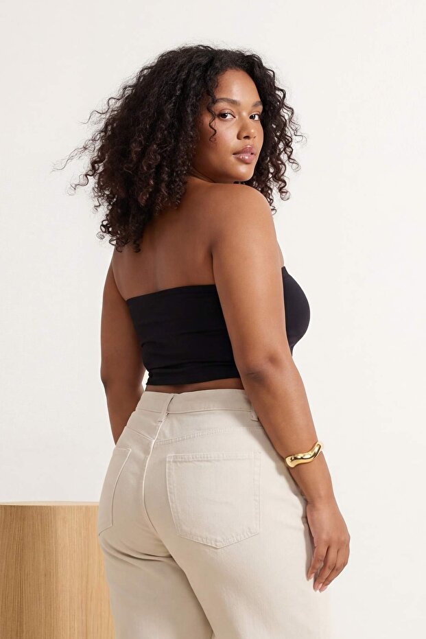 Ekru-Siyah 2'Li Paket Fitted Crop Esnek Örme Bluz TBBSS26AF00083 - 8
