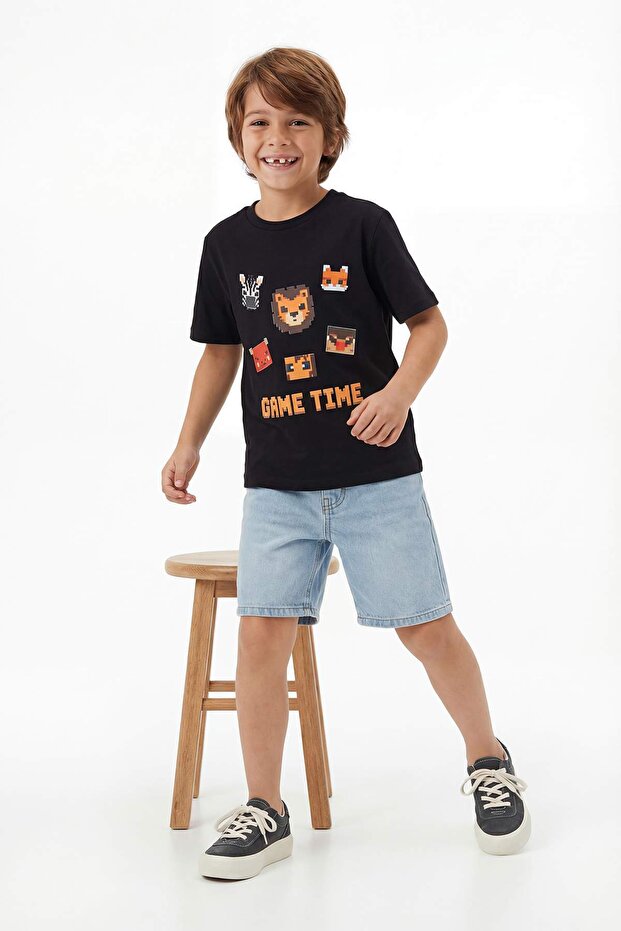 Siyah-Yeşil 2'li Slogan Örme T-Shirt TKDSS26TS00026 - 2