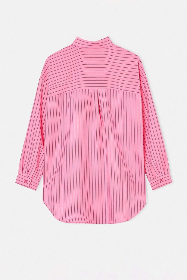 Pembe Oversize Çizgili Dokuma Gömlek TCTSS26TG00056 - 2