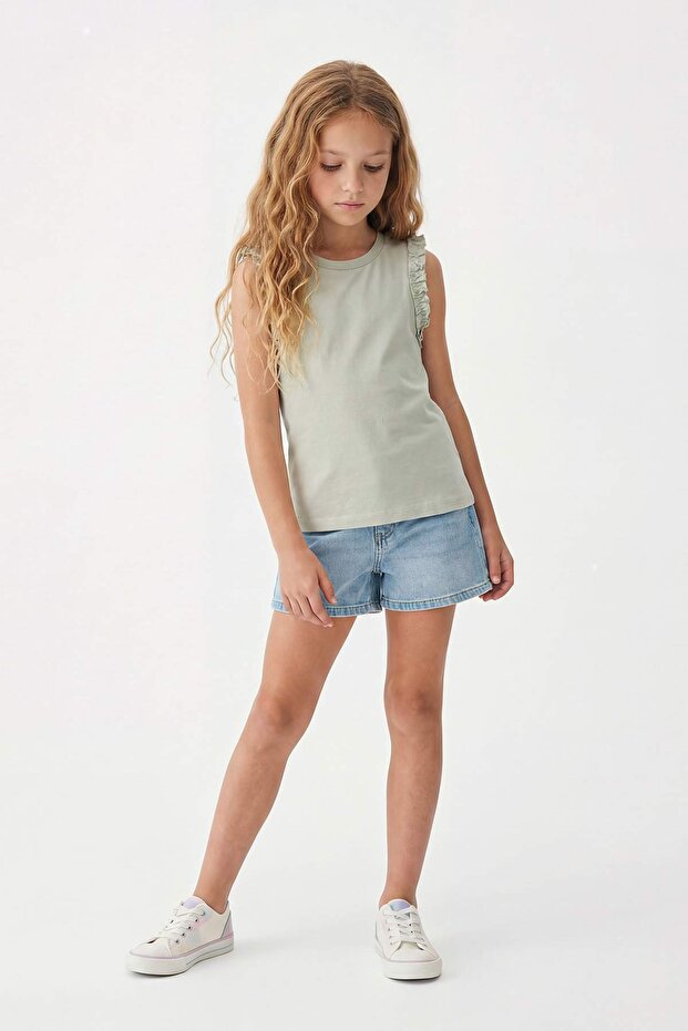Lila-Pudra-Mint 3'lü Kız Çocuk Örme Atlet TKDSS26AL00005 - 2