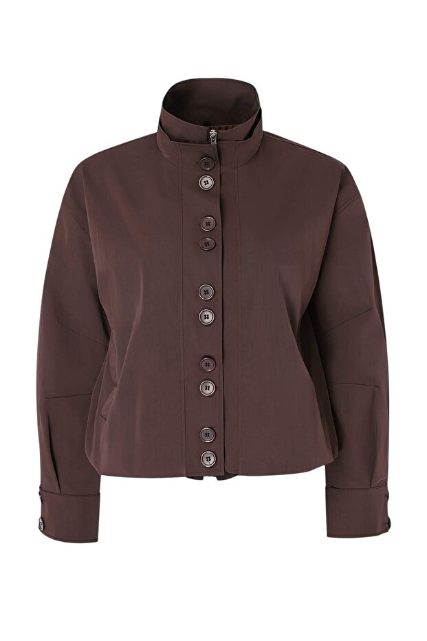 Kahverengi Dik Yaka Oversize Kalıp Mont TWOSS26MO00004 - 6