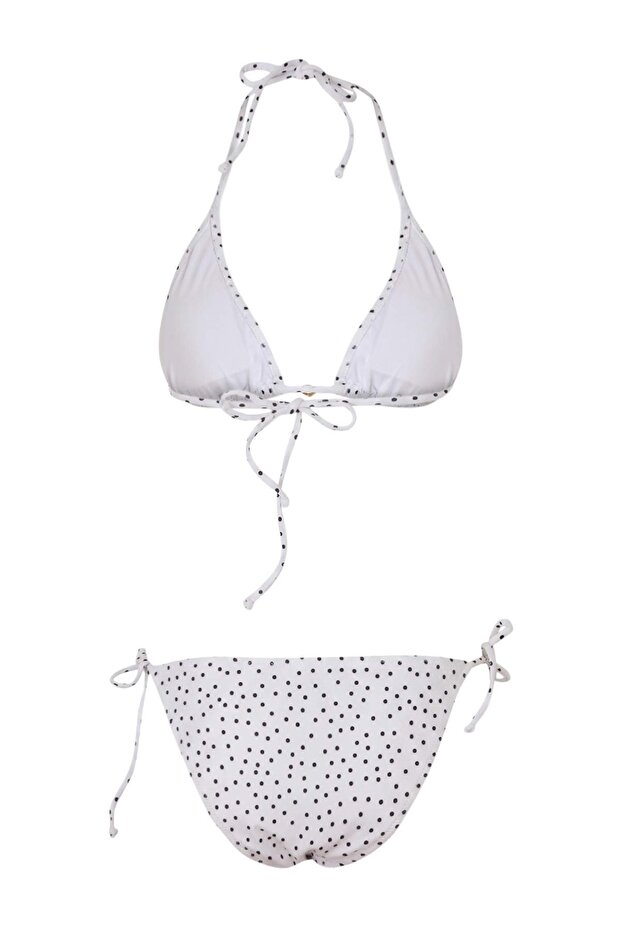 Puantiye Desenli Aksesuarlı Üçgen Kaplı Brazilian Düşük Bel Bikini Takımı TBESS25BT00055 - 6