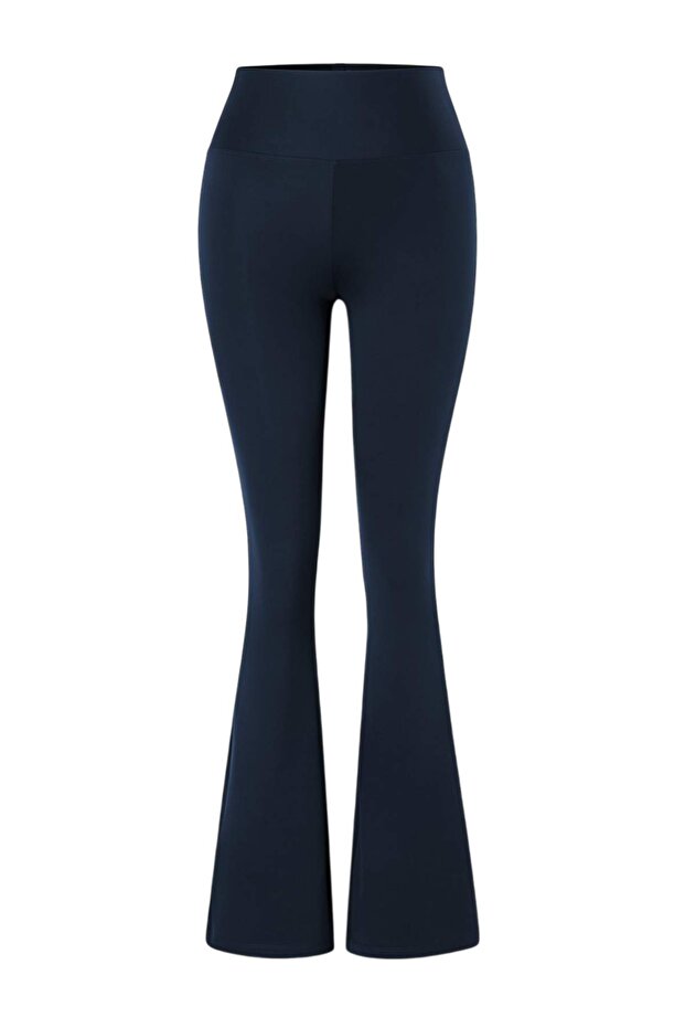 Lacivert Fırçalı Soft Kumaş Flare/İspanyol Paça Örme Spor Tayt THMSS26TY00016 - 9