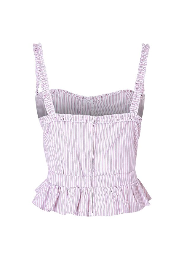 Limited Edition Lila Çizgili Fırfır Detaylı Dokuma Bluz TWOSS26BZ00590 - 7