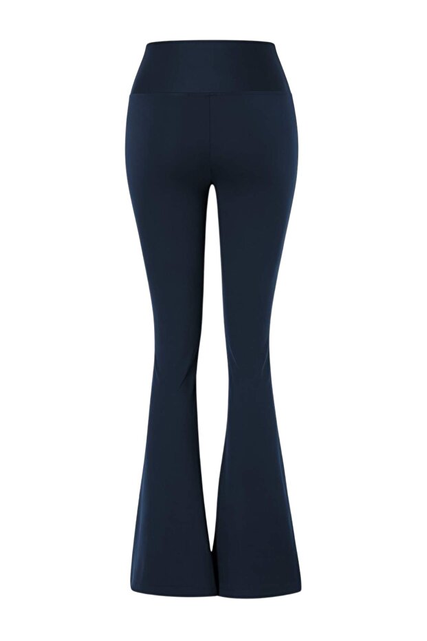 Lacivert Fırçalı Soft Kumaş Flare/İspanyol Paça Örme Spor Tayt THMSS26TY00016 - 10