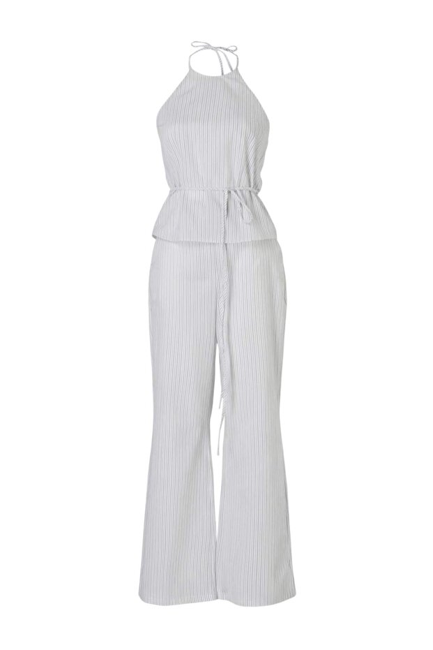 Trendyol Studio Beyaz-Renkli Çizgili Papertouch Bluz Pantolon Dokuma Alt - Üst Takım TWOSS26AU00124 - 6