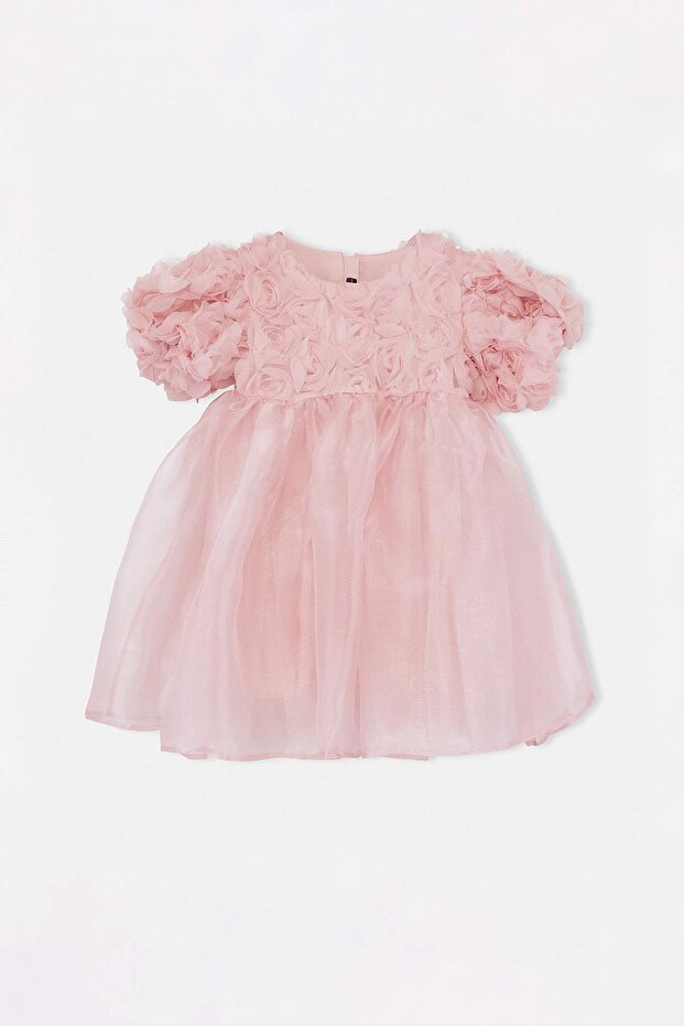 Pembe Midi Çizgili Kız Çocuk Tütü Dokuma Elbise TKDSS26EL00043 - 4