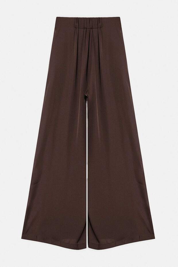 Kahverengi Beli Lastikli Extra Wide Leg/Geniş Paça Saten Pantolon TWOSS26PL00147 - 6