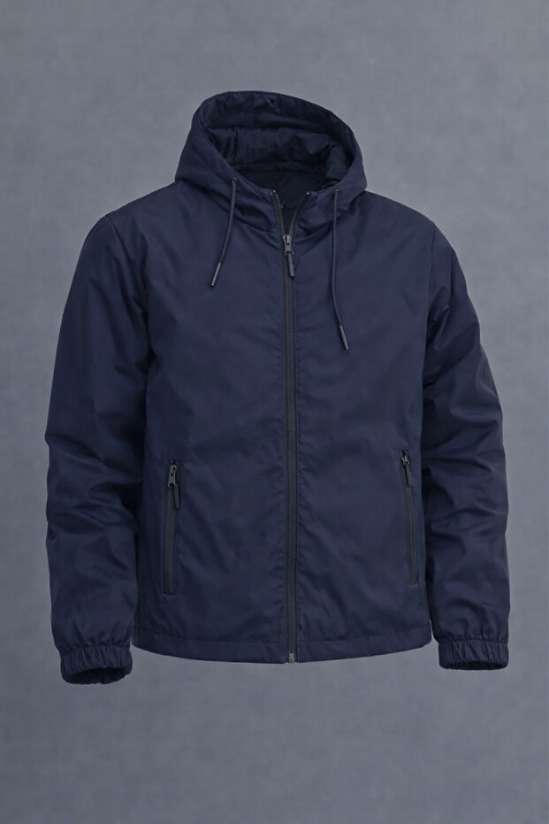 Men's Basic Daily Navy Blue Raincoat & Windbreaker