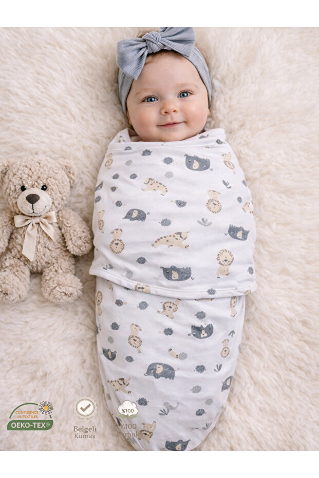 0 - 4 Months New Season Colorful Patterned Velcro Baby Cotton Swaddle 100% Cotton (Oeko Tex and Cit Certified)