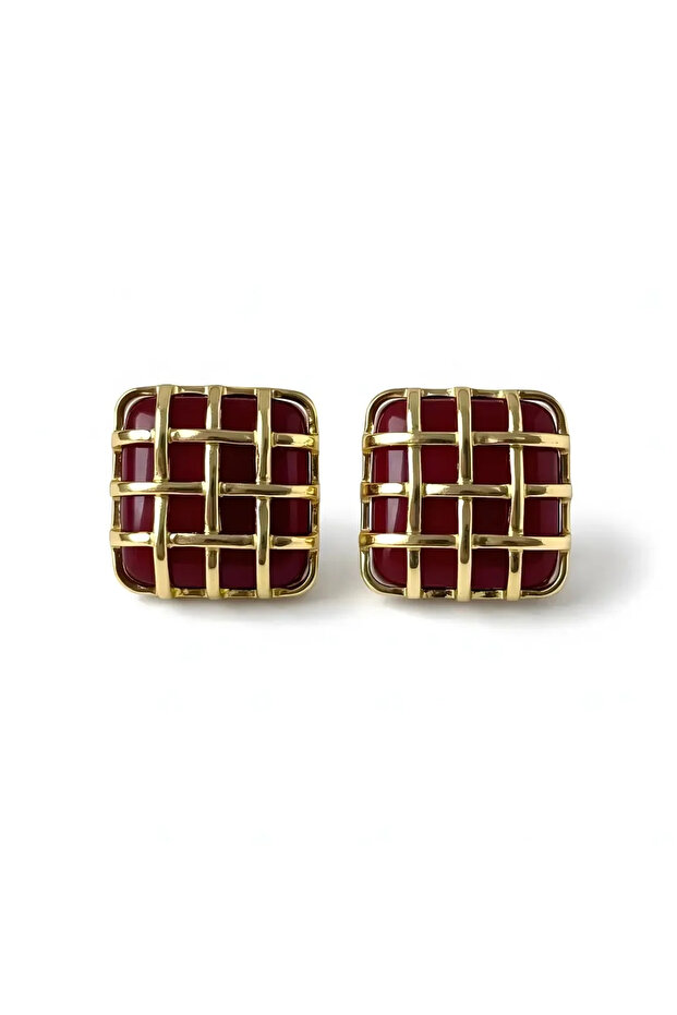 Steel Burgundy Knitted Earrings