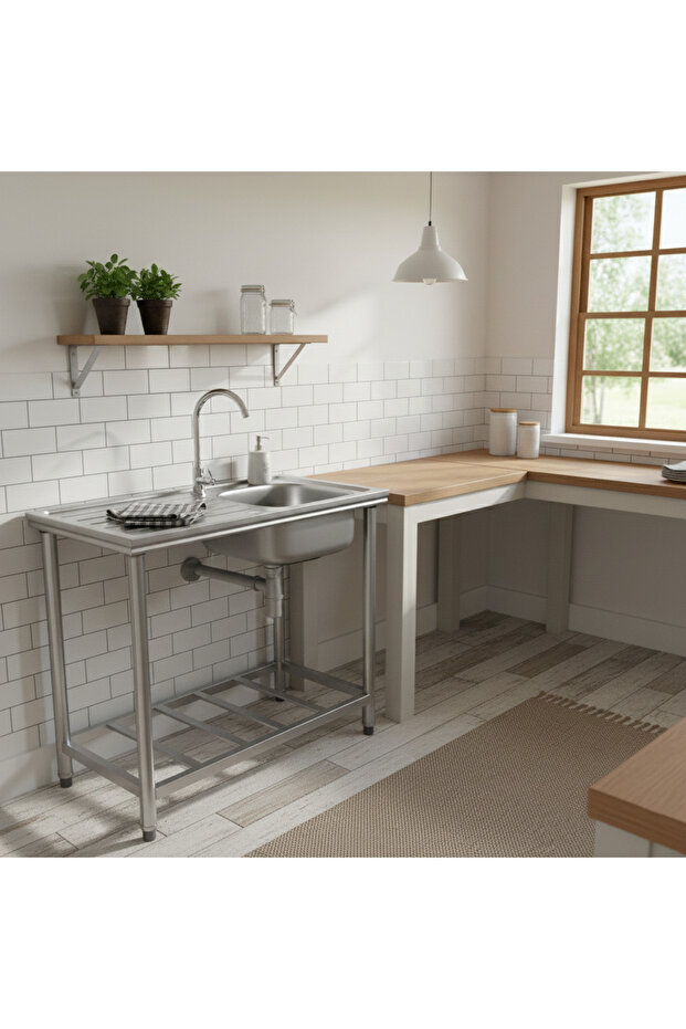 Stainless Steel Single Sink with Side Platform - 3