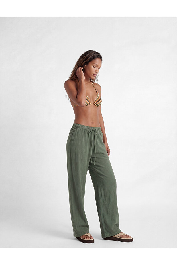 Buy Cotton Get Tie-Detail Wide Leg Muslin Pants