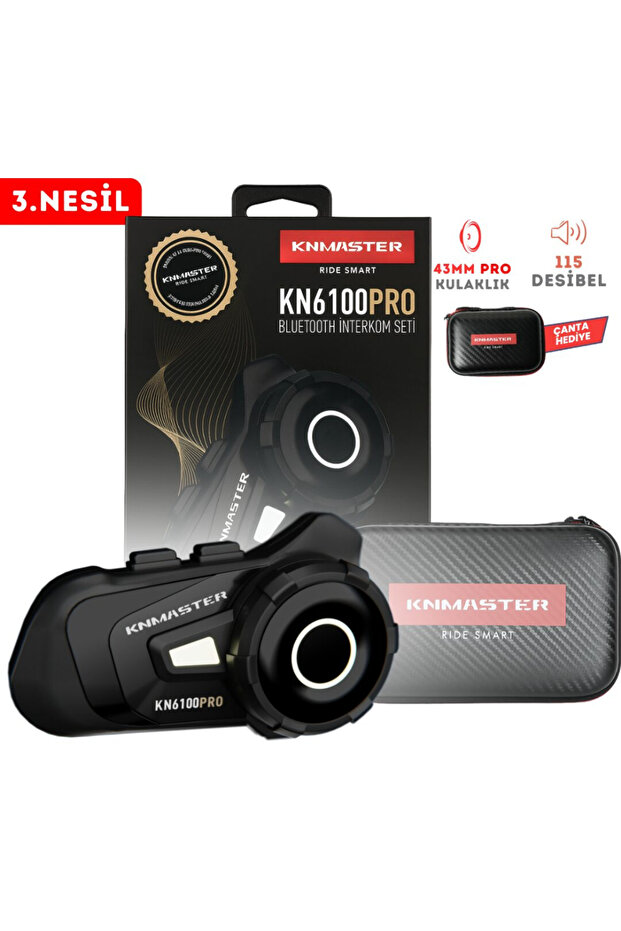 Knmaster KN6100 PRO Motosiklet Kask İnterkom Bluetooth Intercom Kulaklık Seti - Siyah