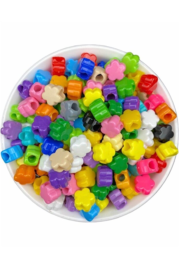 Wide Hole Mixed Color Plastic Clover, Daisy Model Beads, jewelry, accessory Beads (50gr, ~80 Pieces)