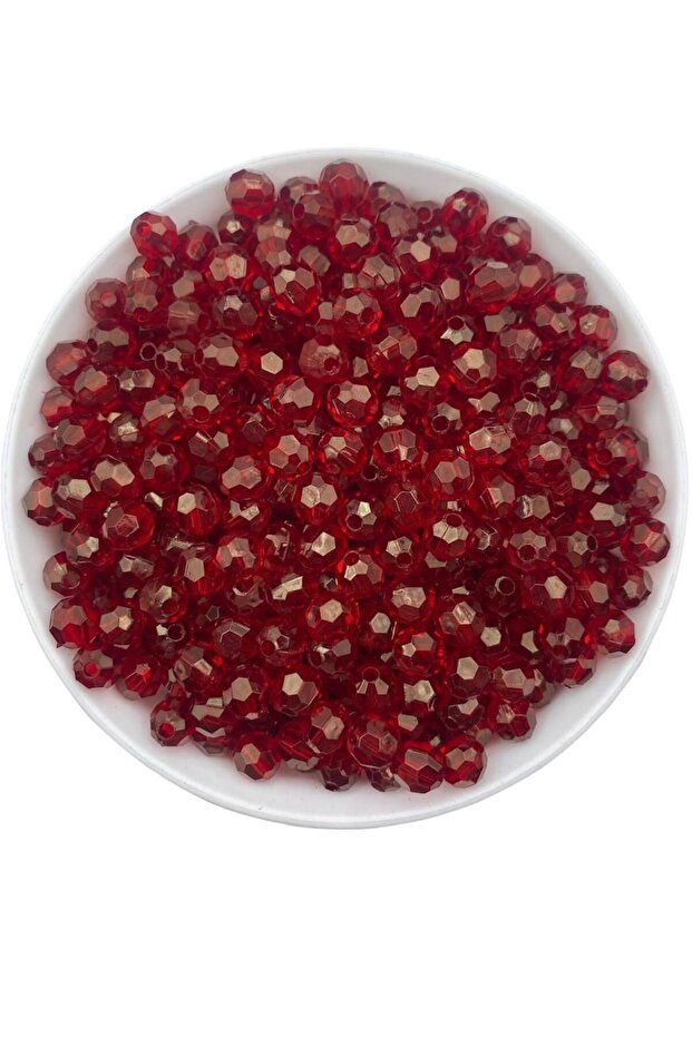 50gr 8mm Red Color Honeycomb Model Acrylic Beads, Jewelry, Bag Making Beads (50gr,~200 Pieces)