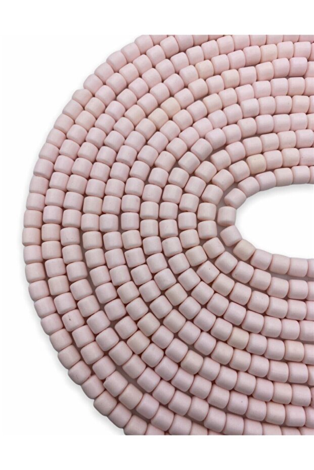 Lino Beads, Powder Pink Color Polymer Clay Lino Dough Bead String, 6x6mm Cylinder 40cm String Fimo