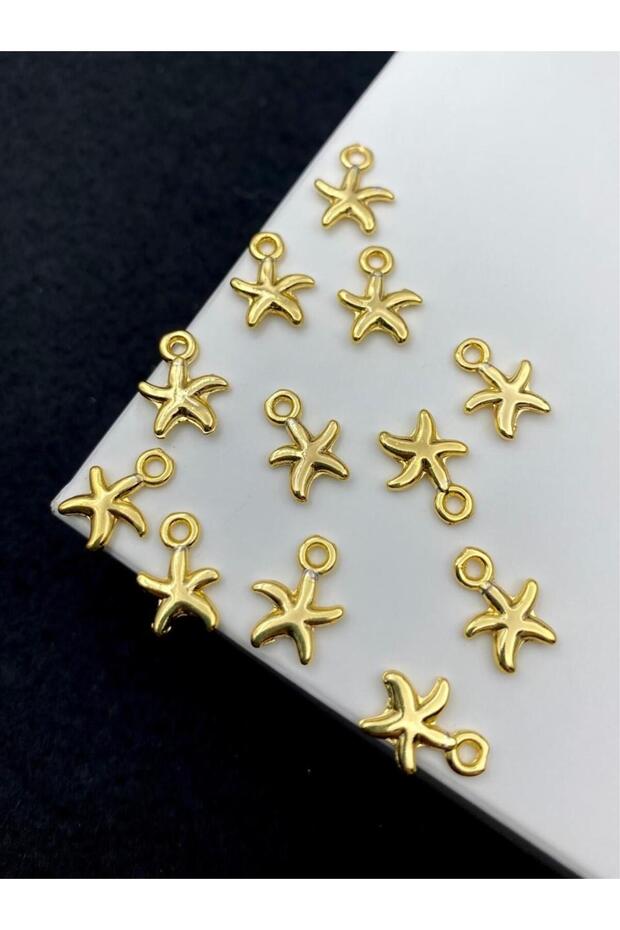 3 Pieces Golden Yellow Gold Color Lacquer Plated Handled Starfish, Pendant Jewelry Pendant