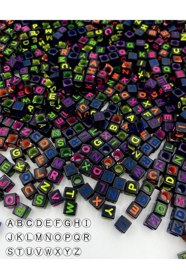 100gr 6mm Black Colored Cube Letter Beads, 6x6mm Alphabet Letter Dice Beads (100GR,~750 PCS)