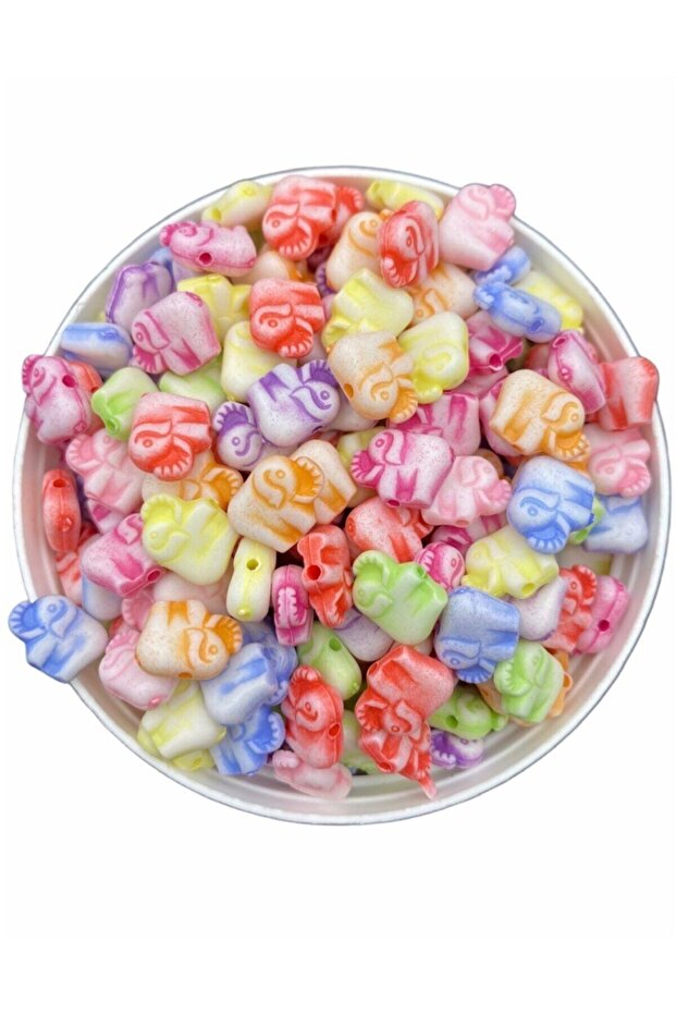 Pastel Elephant Figure, Elephant Shaped Mixed Pastel Color Beads, Jewelry Making (25gr, ~70pcs)