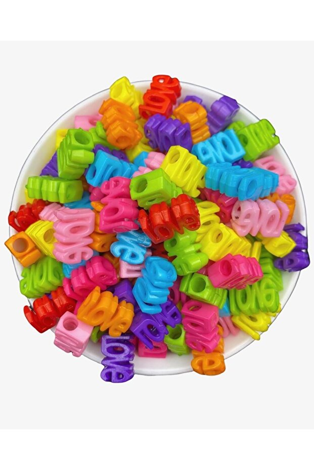 Mixed Color Plastic Jewelry Making Beads with Love Written, Mixed Color Beads (25Gr,~30 Pieces)