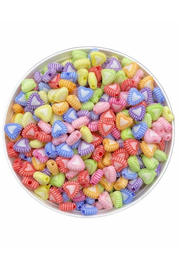 Pastel 7mm Heart Figure, Heart Shaped Mixed Pastel Color Beads, Jewelry Making Beads (25gr, ~165 Pieces)