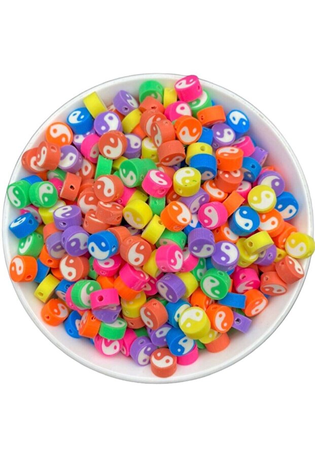 25 Pcs 10mm Mixed Color Polymer Clay Fimo Yin Yang Figure Beads, Jewelry Making