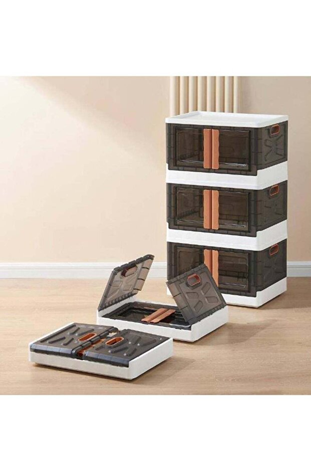 3-Pack Folding Stackable Storage Boxes with Lids, Doors for Home, Kitchen, Closet Organization