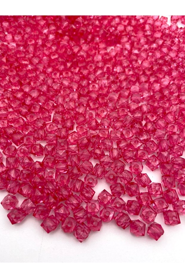 50gr 8mm Fuchsia / Dark Pink Color Cube, Cubic Model Acrylic Beads, Jewelry, Bag Beads (50gr,~200 Pieces)