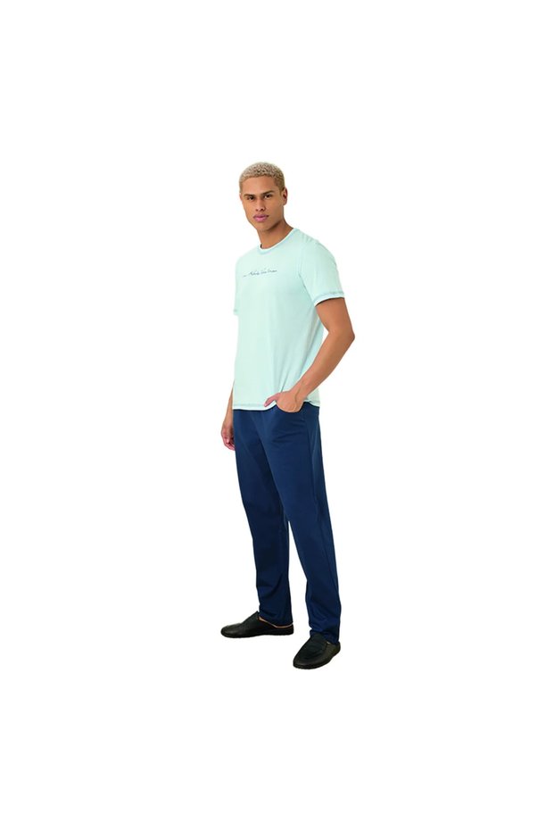 1708 Men's Summer Short Sleeve Long Bottom Pajama Set